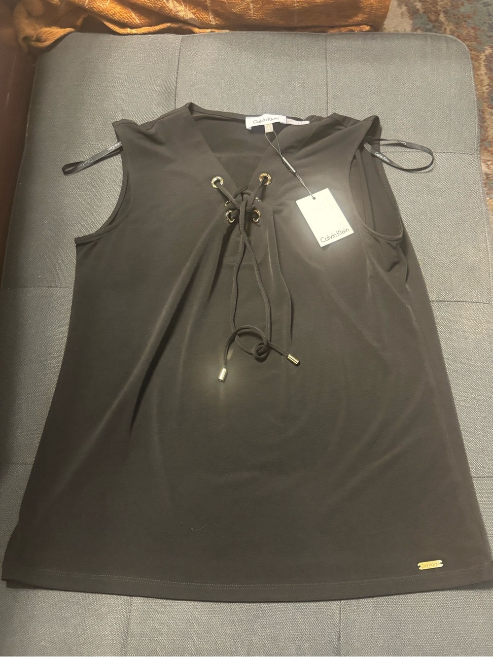 Calvin Klein Black Lace-Up V-Neck Tank Retails $60.00 Size Small. Woman’s